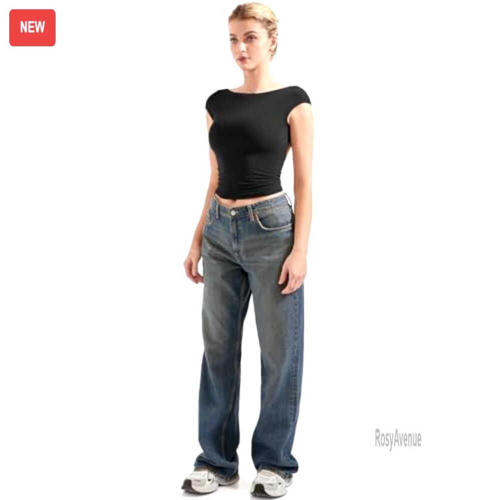 Backless Double Lined Y2k Tee, Open Back Sexy Top… - image 5